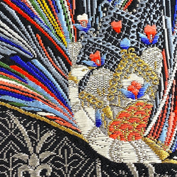 Nine Peacocks Silk Obi, Ornate Embroidery, Japan #772