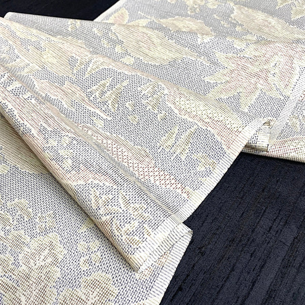 White and Pastels Ikat Masterpiece, Natural Islands, Vintage Oshima Silk Tsumugi from Japan, 13.5" x 63" # ZP-29