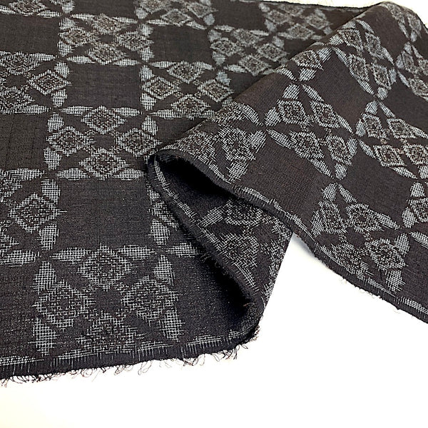 Asa: Hemp-Flax Black/Silver-Gray Checkerboard, 1960's Semi-Sheer Kimono Fabric Pieces from Japan 14" x60"  #ZP=30: