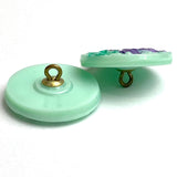 SALE Green/Purple Opaque Glass Flower Button, 15/16"  #CB538