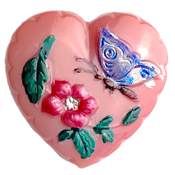 DEEPER SALE Pink Butterfly Heart Glass Button, 7/8"  #CB713