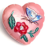 DEEPER SALE Pink Butterfly Heart Glass Button, 7/8"  #CB713