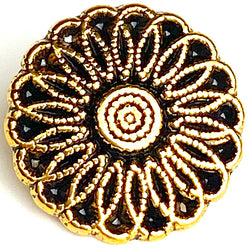 Aster Flower Shiny Gold 5/8" Metal Button, 15mm Shank Back  #FJ-117