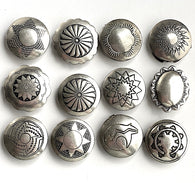 Set of 12, Vintage Sterling Silver Southwest Button Covers, 3/4", # MV36