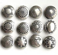 Set of 12, Vintage Sterling Silver Southwest Button Covers, 3/4", # MV36
