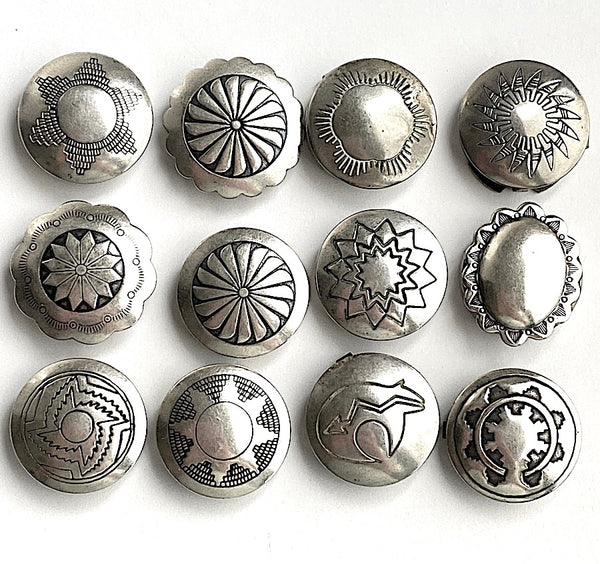 Set of 12, Vintage Sterling Silver Southwest Button Covers, 3/4", # MV36