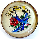 SALE Blue Bird / Red Rose "LOVE"  Clear Shine Tatoo-Style Bluebird Button 1"  #SK-A26