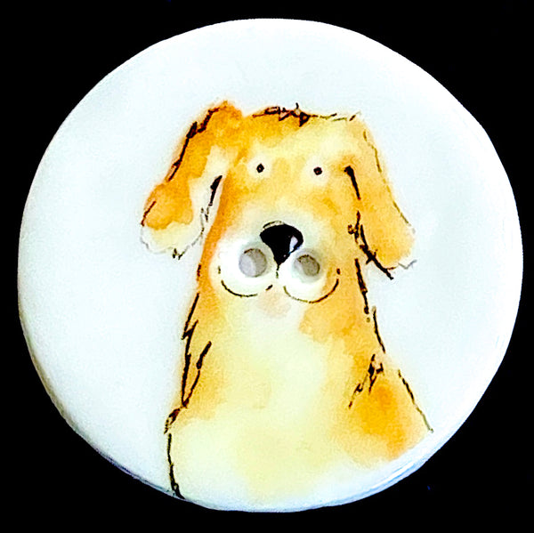 SALE, Labrador Dog Porcelain Button - 1-1/2" Handmade Yellow Lab