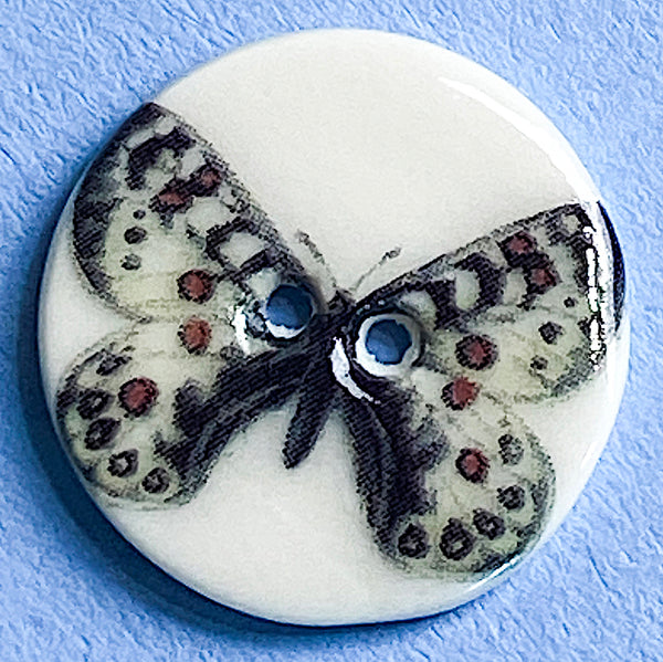 SALE, Butterfly Artisan Porcelain 7/8" Button. Black, White, Brown Spots, Europe