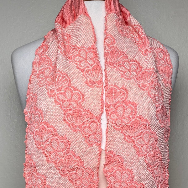 Shibori Obiage Scarf for Obi, Pink/Peach Very Textured Silk, 50" Long #524