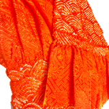 Shibori Obiage Scarf for Obi, Bright Orange Very Textured Silk, 6" x 46" #525