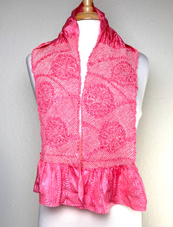 Shibori Obiage Scarf for Obi, Bright Pink Very Textured Silk, 6" x 50" #526