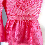 Shibori Obiage Scarf for Obi, Bright Pink Very Textured Silk, 6" x 50" #526