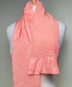 Shibori Obiage Scarf for Obi, Peachy Coral Very Textured Silk, 6" x 48" #527