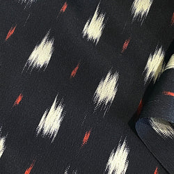 Black/White/Red Vintage Silk Kimono Kasuri Ikat Crepe from Japan, 14" x 44"  #ZP-33