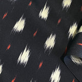 Black/White/Red Vintage Silk Kimono Kasuri Ikat Crepe from Japan, 14" x 44"  #ZP-33