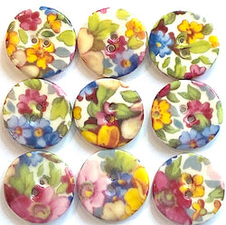 SALE, Cottage Garden Mixed Floral Button, Handmade Porcelain 15/16"