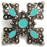 Blue-Green Large Cross Star Concho 1-7/8" x 2-1/2" Screwback  #SWM-26