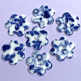 SALE Indigo / White "Summer Night" Flower Shaped Porcelain Button, 1" 2 Holes
