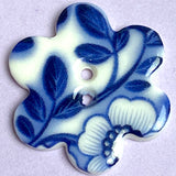SALE Indigo / White "Summer Night" Flower Shaped Porcelain Button, 1" 2 Holes