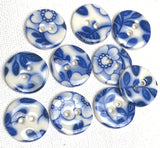 Indigo / White 11/16" Round "Summer Night" Porcelain Button