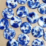 Indigo / White 11/16" Round "Summer Night" Porcelain Button