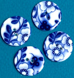 Indigo / White 7/8"-15/16" Round "Summer Night" Porcelain Button