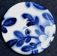 SALE, Indigo / White 1-1/8" Round "Summer Night" 2-Hole Porcelain Button