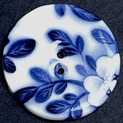 SALE, Indigo / White 1-1/8" Round "Summer Night" 2-Hole Porcelain Button