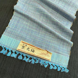 REMNANT, Turquoise Plaid Handwoven Vintage Kimono Silk, One Yard # 530