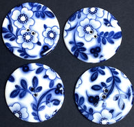 SALE, Indigo / White 1-1/2" Large Round "Summer Night" 2-Hole Porcelain Button