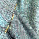 REMNANT, Turquoise Plaid Handwoven Vintage Kimono Silk, One Yard # 530