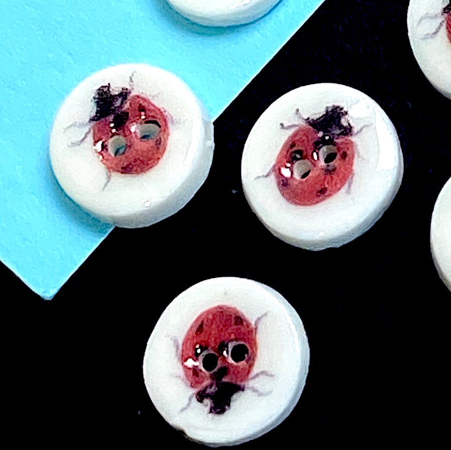 Ladybug Tiny Round Porcelain Button, 7/16