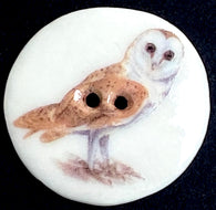 SALE - Owl Porcelain Button, 1-1/8" to 1-3/16" Artisan Ceramic 2-Holes