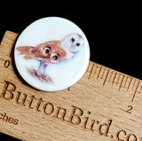 SALE - Owl Porcelain Button, 1-1/8" to 1-3/16" Artisan Ceramic 2-Holes