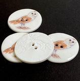 SALE - Owl Porcelain Button, 1-1/8" to 1-3/16" Artisan Ceramic 2-Holes