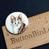 SALE- Brown Tabby, White Chest Porcelain Cat 2-Hole Button 1-1/8" Kitty, by Kate Holliday