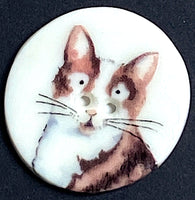 SALE- Brown Tabby, White Chest Porcelain Cat 2-Hole Button 1-1/8" Kitty, by Kate Holliday