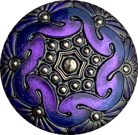 Purple/Indigo/Black Handpainted Czech Glass Button 1", Susan Clarke #SC-283-B