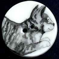 Running Low, Gray Cat with Perky Ears Porcelain Button 1-1/8" - 1-3/16" By Kate Holliday