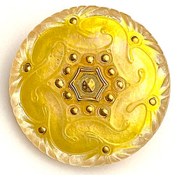 Lemon Yellow Handpainted Czech Glass Button 1-1/8", Susan Clarke #SC-280-C
