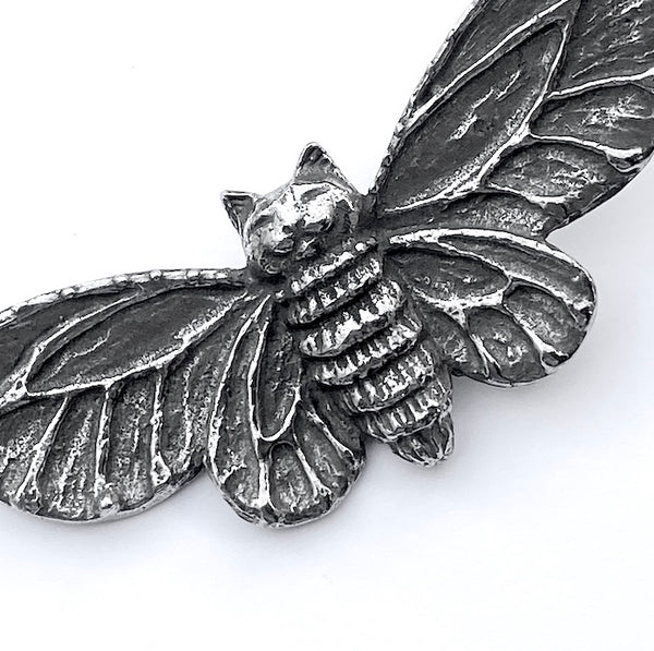 Kitty Moth / Flying Cat Pewter Pendant by Green Girl Studios USA, 2.25" / 57mm,  #G711