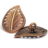 PACK OF 30 Copper Leaf Buttons, 3/4" Metal with Tiny Cut-Outs, Shank Back, #SC-1339