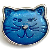 Blue Kitty Cat Button from Danforth Pewter, 1"  #FJ-161