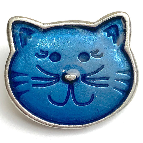 Blue Kitty Cat Button from Danforth Pewter, 1"  #FJ-161