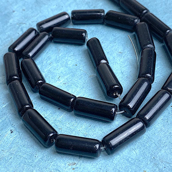DEEPER SALE Black Obsidian Beads, Cylinder Shape, Natural Rich Black, 15mm x 6mm, almost 5/8" Pack of 24  #LP-30