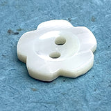 White Flower Shape 1/2" Button, Light ivory Plumeria 2-Hole 13mm Pearl MOP Shell  #680