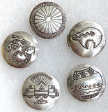 Set of 5, Vintage Sterling Silver Button Covers, Each One Different, 3/4" #MV-47