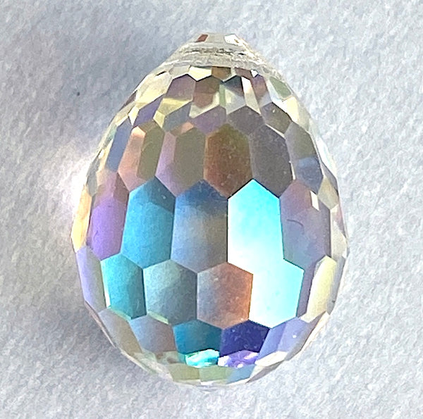 SALE, Swarovski Pendant, 9/16" Faceted Luminous Clear Crystal Aurora Borealis #SC-DR-5