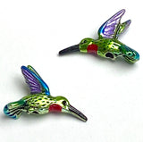 Re-Stocked Hummingbird Bead, Green/Purple/Blue Bird Sew-Down Enamel by Susan Clarke, 3/4"  #SD-170